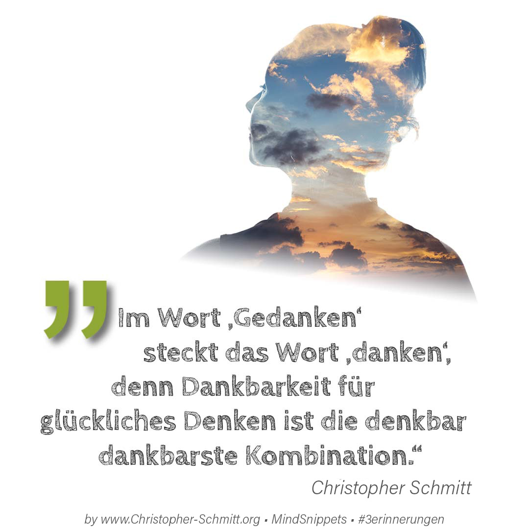 Passendes Bild zum Zitat von Christopher E. Schmitt: Im Wort Gedanken steckt das Wort danken,... Passendes Social-Media-Bild zum Zitat von Christopher E. Schmitt